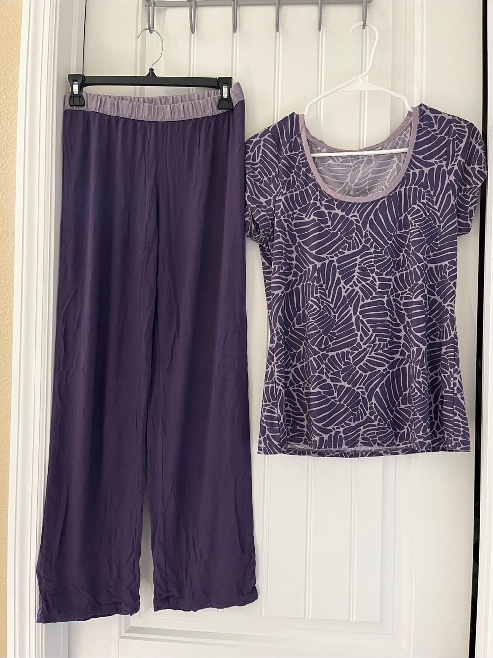 Alfani Purple Printed Short-Sleeve Pajama Top with Solid Purple Pants